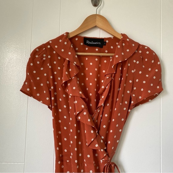 Réalisation Par Valentina Ruffle Mini Dress - Rust Polka Dot Size Small - Picture 4 of 9